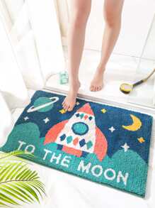 1pc Rocket & Letter Graphic Non-slip Bath Rug - Multicolor - View 1