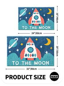 1pc Rocket & Letter Graphic Non-slip Bath Rug - Multicolor - View 2