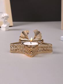 1pc Ginkgo Biloba Design Candle Holder - Gold - View 1