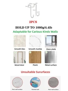 2pcs Iron Hanging Hook - White - View 4