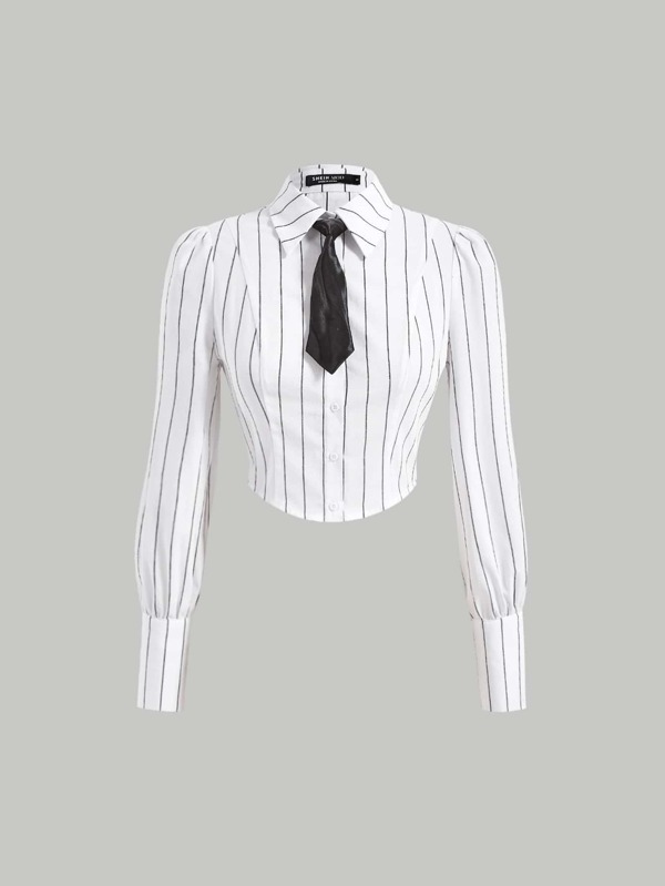 SHEIN MOD Cămașă crop cu cravată în dungi
