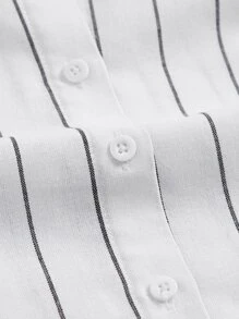 SHEIN MOD Striped Tie Neck Crop Shirt - White - View 4