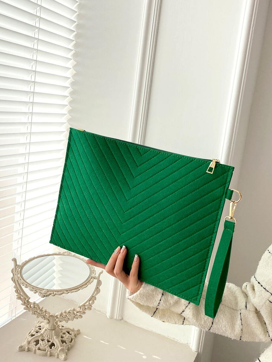 Chevron Quilted Square Bag - Green - View 1
