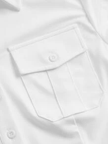 SHEIN MOD 素色翻蓋細節短款T恤 - 白色 - 查看 4