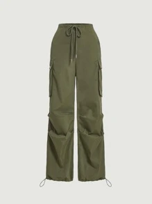 SHEIN MOD Flap Pocket Side Parachute Cargo Trousers - Army Green - View 1