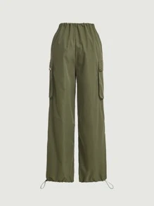 SHEIN MOD Flap Pocket Side Parachute Cargo Trousers - Army Green - View 9