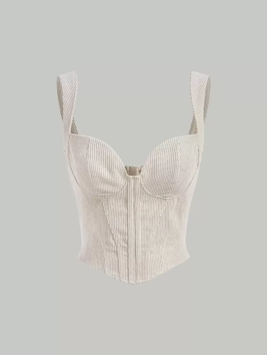 SHEIN MOD 後拉鍊式馬甲結構帶寬肩帶上衣 - 米色 - 查看 1