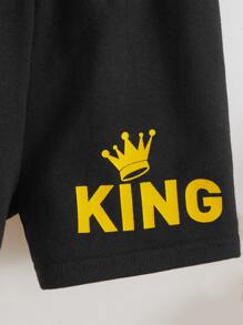 SHEIN Leap Crew Baby Boy Cartoon & Letter Graphic Tee & Shorts - Yellow - View 4