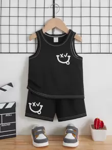 SHEIN 男嬰卡通圖案背心上衣和短褲