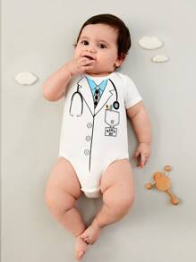 SHEIN Đứa bé trai Bác sĩ In Trang phục Bodysuit - trắng - Xem 3