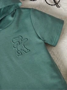 SHEIN 男嬰小熊印花連帽T恤 - 綠色 - 查看 3
