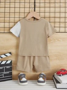 Baby Boy Letter Graphic Two Tone Tee & Shorts - Camel - View 2