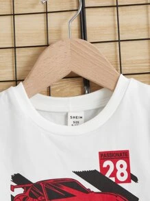 SHEIN 男嬰汽車和標語圖案T恤和短褲 - 紅白色 - 查看 3