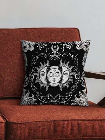 Sun & Moon Print Cushion Cover Without Filler