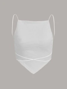 SHEIN ICON Hanky Hem Backless Cami Top - White - View 2