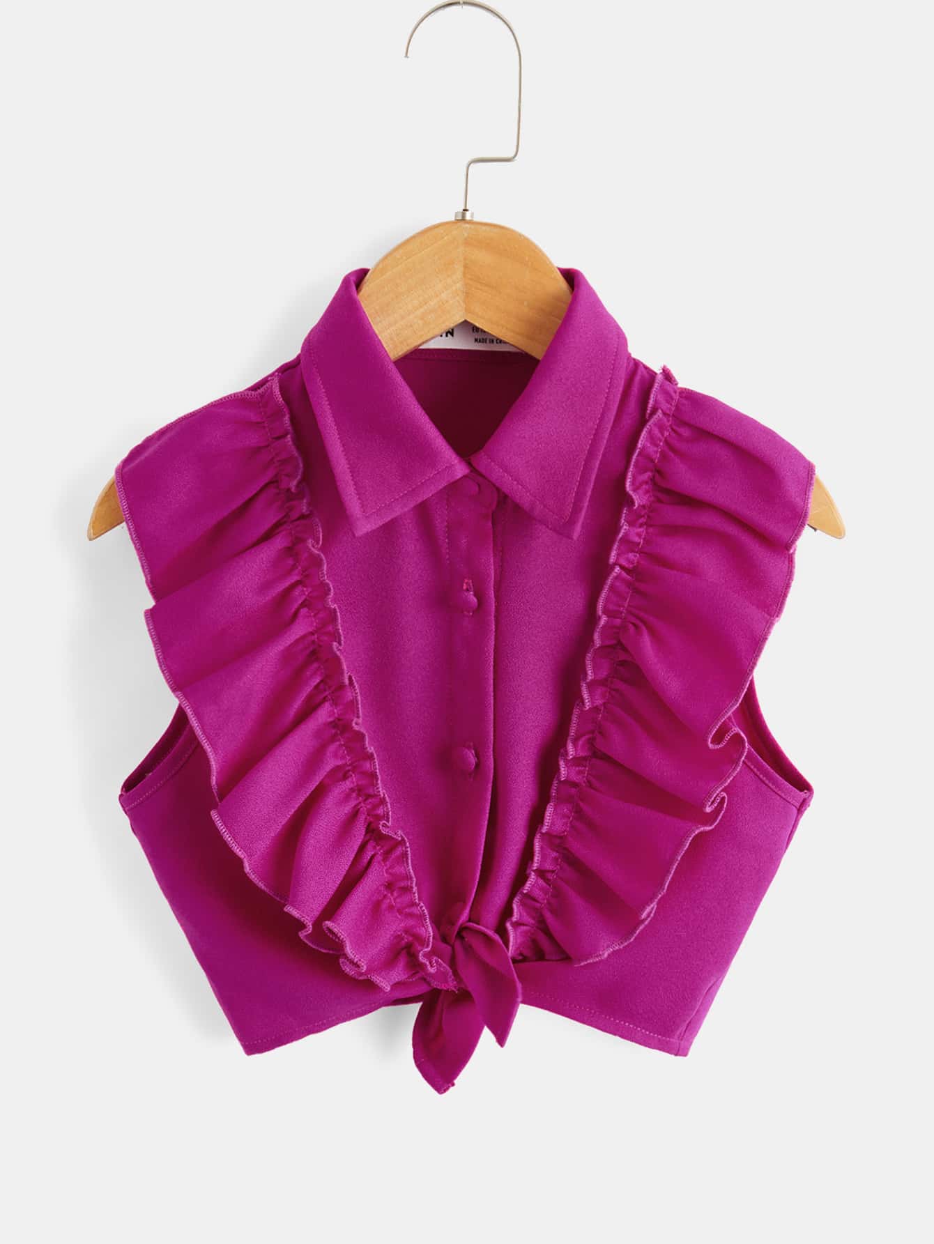 SHEIN 小女童荷葉邊前紐扣襯衫 - 玫紅色 - 查看 1