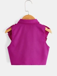 SHEIN 小女童荷葉邊前紐扣襯衫 - 玫紅色 - 查看 2