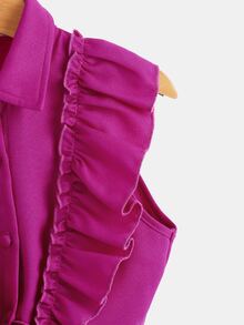 SHEIN 小女童荷葉邊前紐扣襯衫 - 玫紅色 - 查看 4