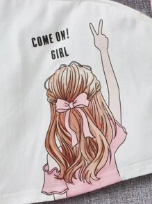 SHEIN Tops con gái lớn Bất đối xứng Thắt nút Con số Lá thư Giải trí - Màu Hồng baby - Xem 3