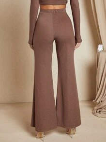 SHEIN BAE High Waist Flare Leg Trousers - Brown - View 2