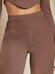 SHEIN BAE High Waist Flare Leg Trousers - Brown - View 3