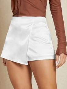 SHEIN BAE Solid Wrap Front Skort - White - View 4