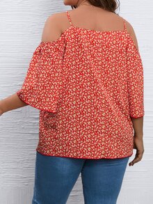 SHEIN LUNE Plus Ditsy Floral Cold Shoulder Blouse - Multicolor - View 2