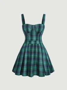 SHEIN MOD Plaid Bustier Cami Dress - Multicolor - View 1