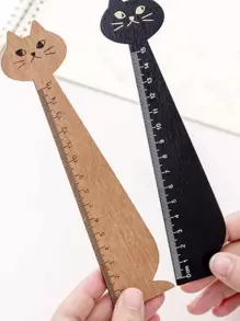 1pc Cat Pattern Wooden Ruler, Creative Portable Measuring Tool For Student, School, Office,Rulers - Multicolor - View 1