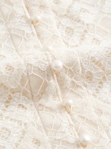 SHEIN MOD Buttoned Front Flounce Sleeve Top - Beige - View 3