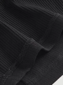 SHEIN MOD 網紗拼接前鏤空上衣 - 黑色 - 查看 3