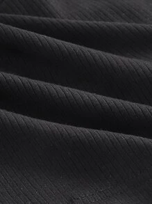 SHEIN MOD 網紗拼接前鏤空上衣 - 黑色 - 查看 4