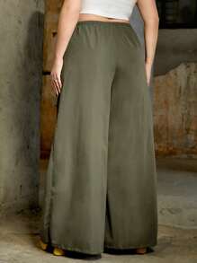 SHEIN ICON Plus Gorpcore Flap Pocket Drawstring Hem Parachute Cargo Trousers - Army Green - View 5