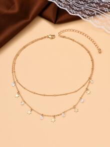 Cubic Zirconia & Star Charm Layered Necklace - Yellow Gold - View 3