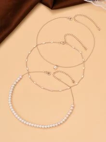Vòng cổ trang trí ngọc trai giả 3 cái - Nhiều màu - Xem 3