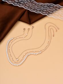 Vòng cổ trang trí ngọc trai giả 3 cái - Nhiều màu - Xem 4