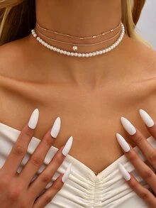 Vòng cổ trang trí ngọc trai giả 3 cái - Nhiều màu - Xem 5