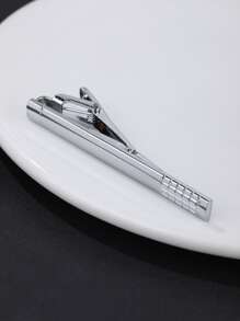 1pc Fashion Textured Tie Clip For Men For Daily Decoration - Silver - View 2