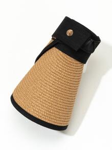 雙色草帽遮陽帽 - 駝色 - 查看 4