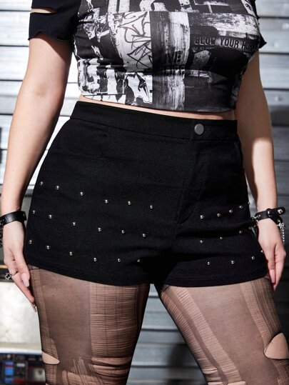 Plus Studded Detail Straight Leg Shorts