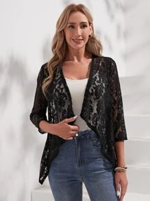 EMERY ROSE Áo khoác nữ Bất đối xứng cắt màu trơn Thanh lịch - màu đen - Xem 3