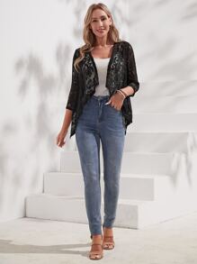 EMERY ROSE Áo khoác nữ Bất đối xứng cắt màu trơn Thanh lịch - màu đen - Xem 4