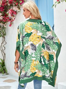 EMERY ROSE Tropical Print Batwing Sleeve Open Front Coat - Multicolor - View 2