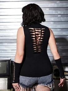 ROMWE PUNK 大碼骷髏和標語圖案背心上衣 - 黑色 - 查看 2