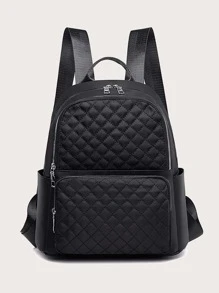 Quilted Multi-pocket Functional Backpack - Black - View 3
