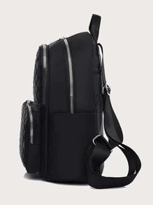 Quilted Multi-pocket Functional Backpack - Black - View 4