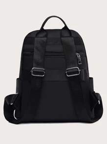 Quilted Multi-pocket Functional Backpack - Black - View 5