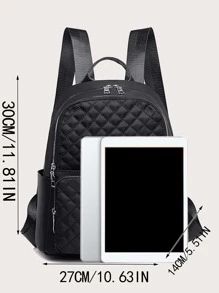 Quilted Multi-pocket Functional Backpack - Black - View 6