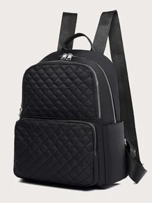 Quilted Multi-pocket Functional Backpack - Black - View 7