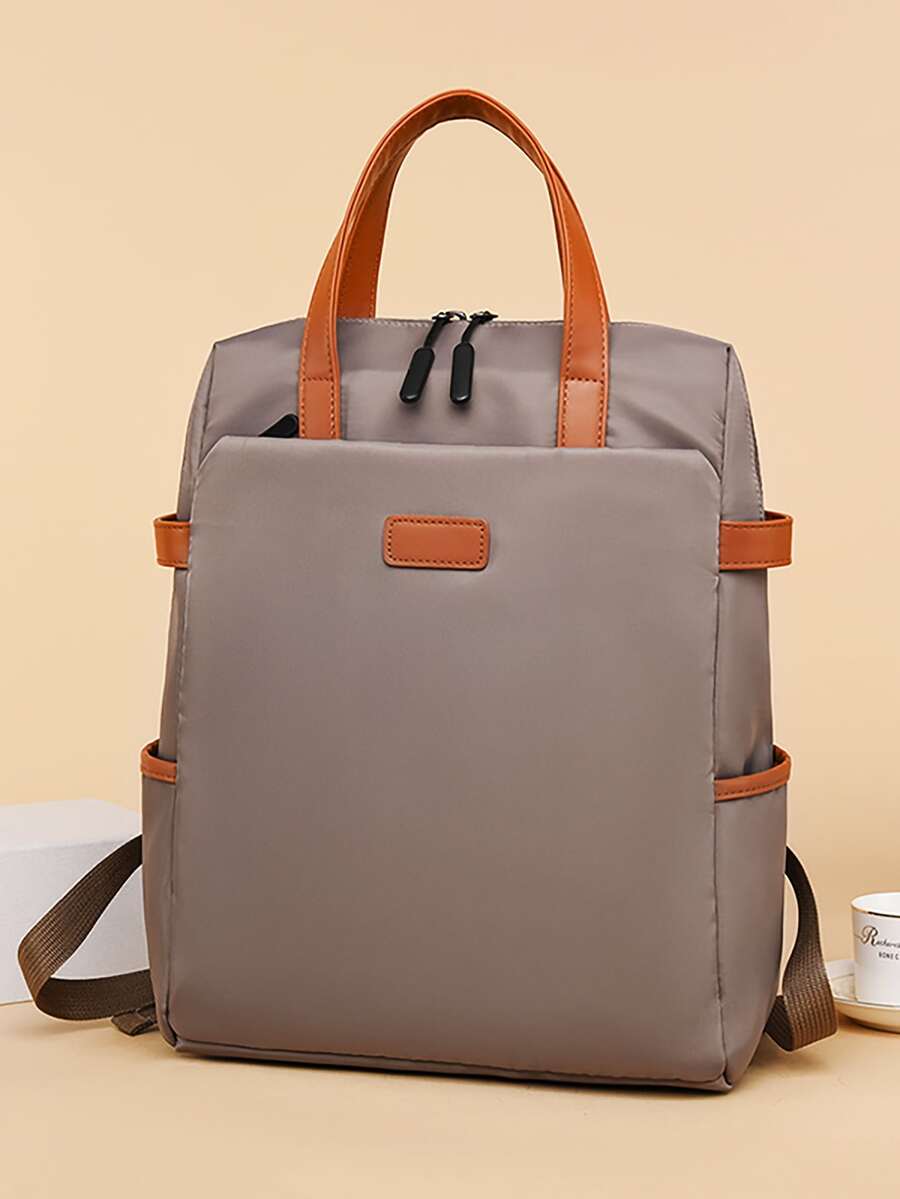 Minimalist Patch Decor Functional Backpack - Khaki - View 1